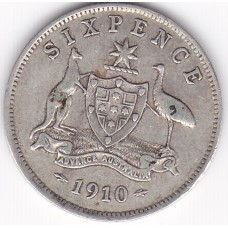 1910 Commonwealth King Edward VII Sixpence 92.5% Silver Coin Fine