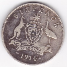 1914 Commonwealth King George V Sixpence 92.5% Silver Coin Very Good