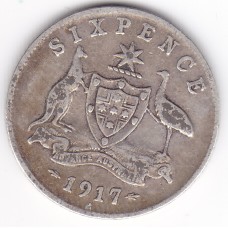 1917 Commonwealth King George V Sixpence 92.5% Silver Coin Very Good