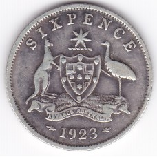 1923 Commonwealth King George V Sixpence 92.5% Silver Coin Fine