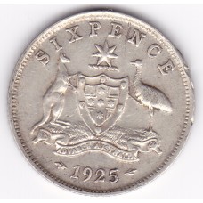 1925 Commonwealth King George V Sixpence 92.5% Silver Coin Very Fine