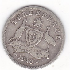 1910 Commonwealth King Edward VII Threepence 92.5% Silver Coin Very Good