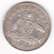 1912 Commonwealth King George V Threepence 92.5% Silver Coin Very Good