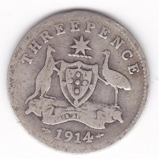 1914 Commonwealth King George V Threepence 92.5% Silver Coin Very Good