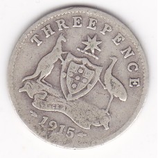 1915 Commonwealth King George V Threepence 92.5% Silver Coin Very Good