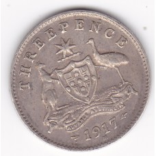1917 Commonwealth King George V Threepence 92.5% Silver Coin Very Fine