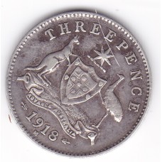 1918 Commonwealth King George V Threepence 92.5% Silver Coin Very Fine