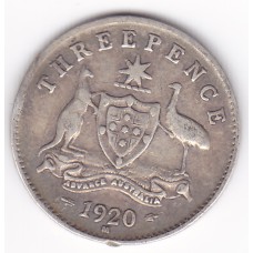 1920 Commonwealth King George V Threepence 92.5% Silver Coin Very Fine