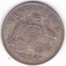 1924 Commonwealth King George V Threepence 92.5% Silver Coin Very Good
