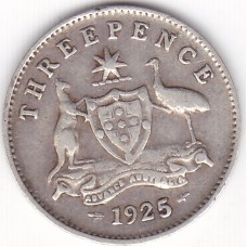 1925 Commonwealth King George V Threepence 92.5% Silver Coin Fine