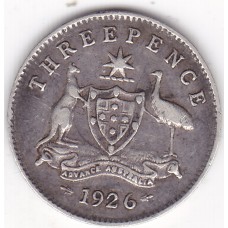 1926 Commonwealth King George V Threepence 92.5% Silver Coin Fine