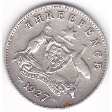 1927 Commonwealth King George V Threepence 92.5% Silver Coin Fine