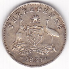 1934 Commonwealth King George V Threepence 92.5% Silver Coin Very Fine