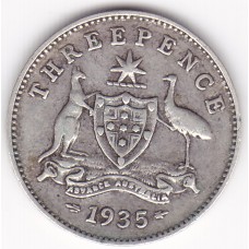 1935 Commonwealth King George V Threepence 92.5% Silver Coin Very Fine