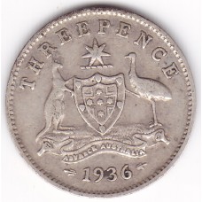 1936 Commonwealth King George V Threepence 92.5% Silver Coin Very Fine