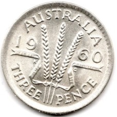1960 Australia Queen Elizabeth II Threepence 50% Silver Coin