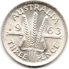 1963 Australia Queen Elizabeth II Threepence 50% Silver Coin