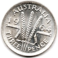 1964 Australia Queen Elizabeth II Threepence 50% Silver Coin